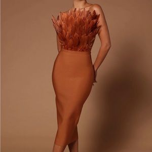 Beautiful bodycon feather bandage midi dress